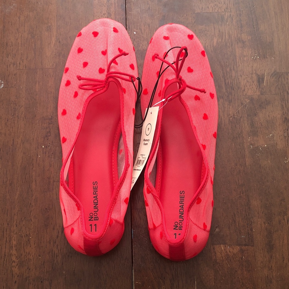 😈 No Boundaries Mesh with Red Heart Ballet Flats